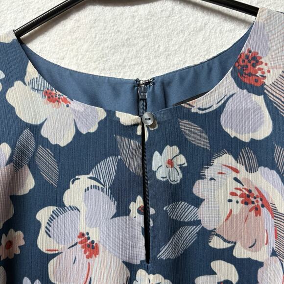 Ann Taylor Dress Womens 8P Blue Floral Long Sleeve Business belted lined midi - Picture 3 of 11